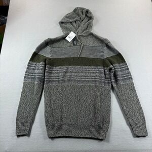 Commerce Hooded Sweater Mens Large Grey Heather Striped Knit Pullover SIEF4S6831
